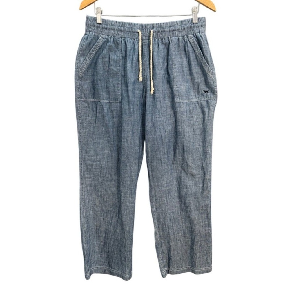 The Black Dog Womens Blue Cotton Chambray Drawstring Elastic Waist Pants Large